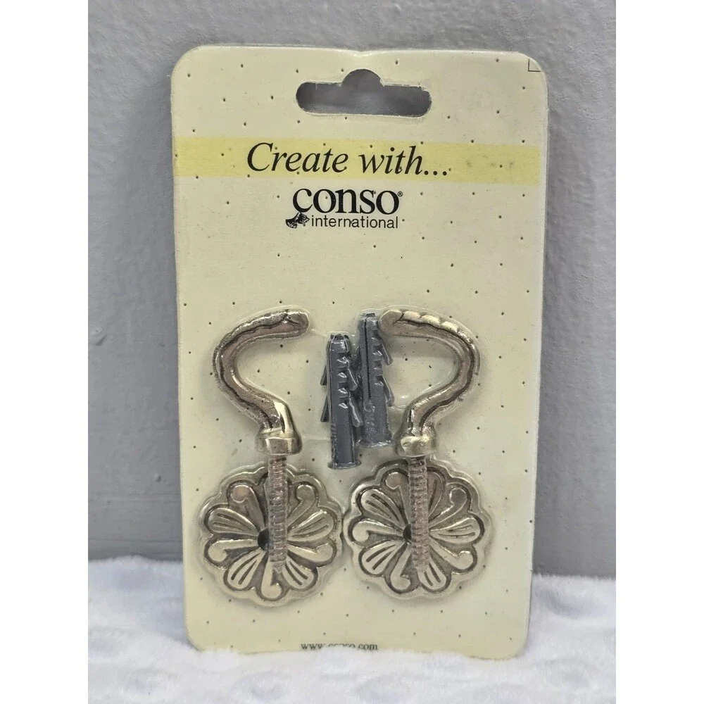 Conso Rosette Wall Hooks New Vintage Hook Set Decorative Brassware Old Stock 2